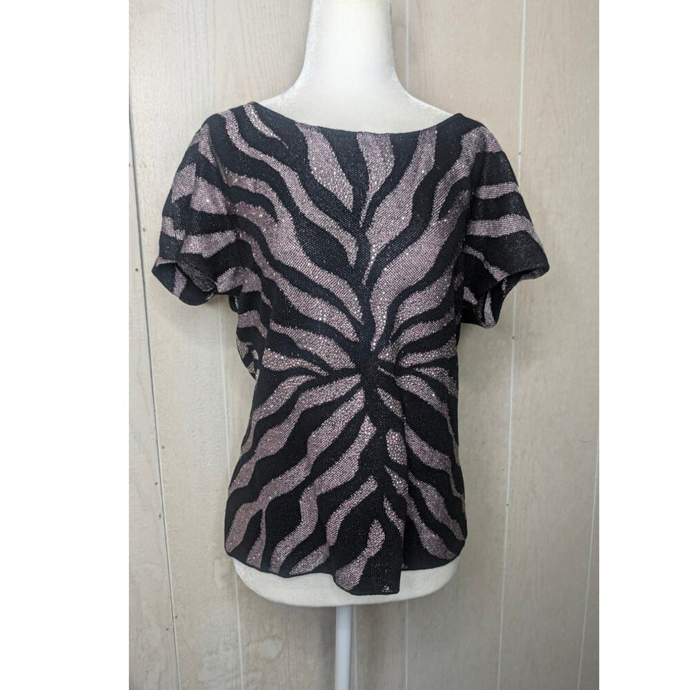 Vintage St John animal print career dressy metallic studded blouse size Medium